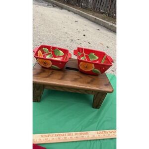 Temp-tations Poppy Passion Set of 2 Square Bowls 1.5 Qt Red Floral Ceramic‎